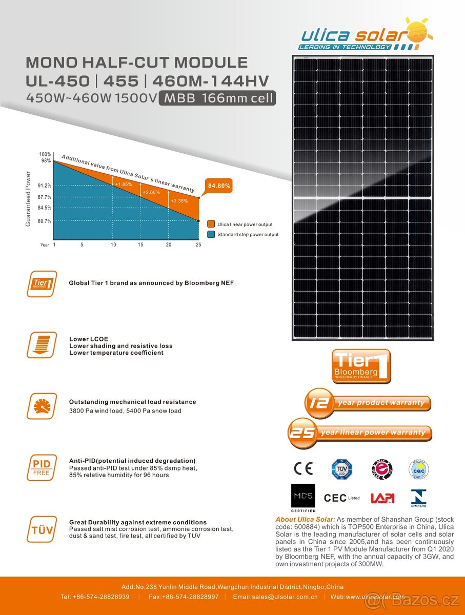 Solární panely ULICA SOLAR 455Wp