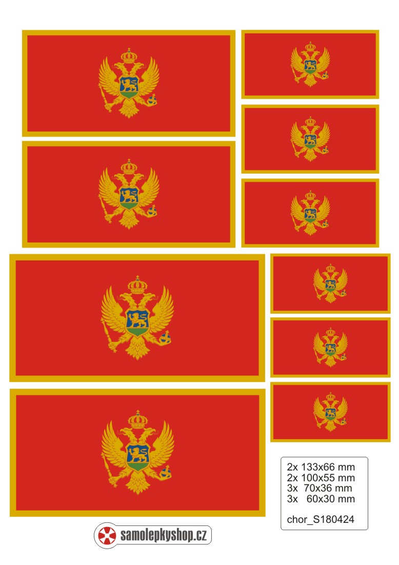 Samolepka vlajky ČERNÁ HORA