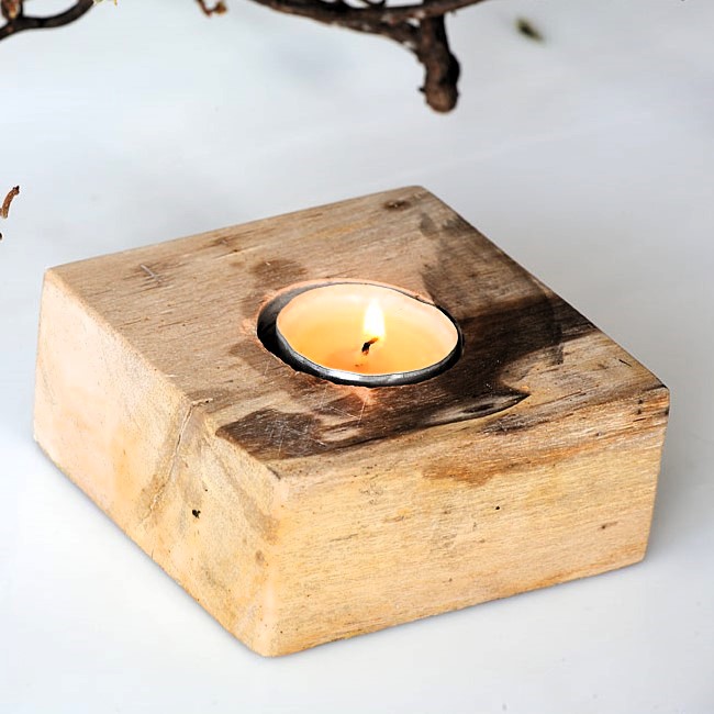Petrified Wood Tea Light Candle Holder, Square