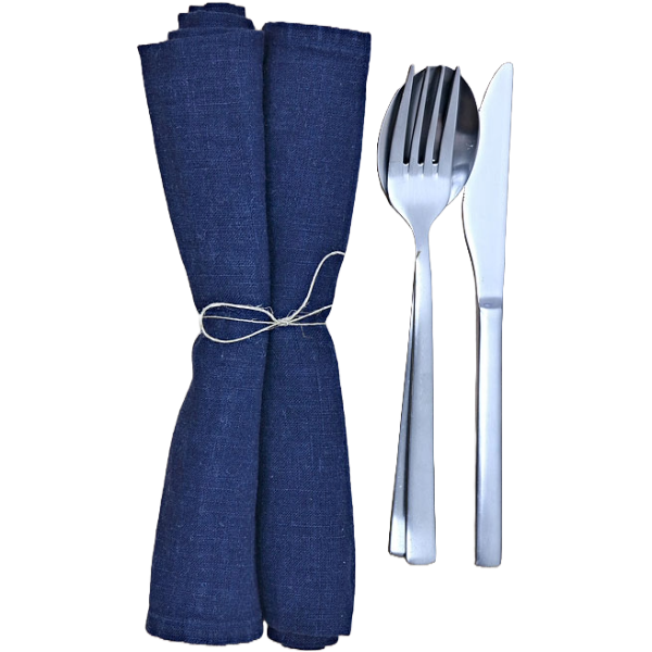 Linen Cloth Table Napkins, Set of 2 Napkins Washable, 46 x 46 cm, Navy Blue Color