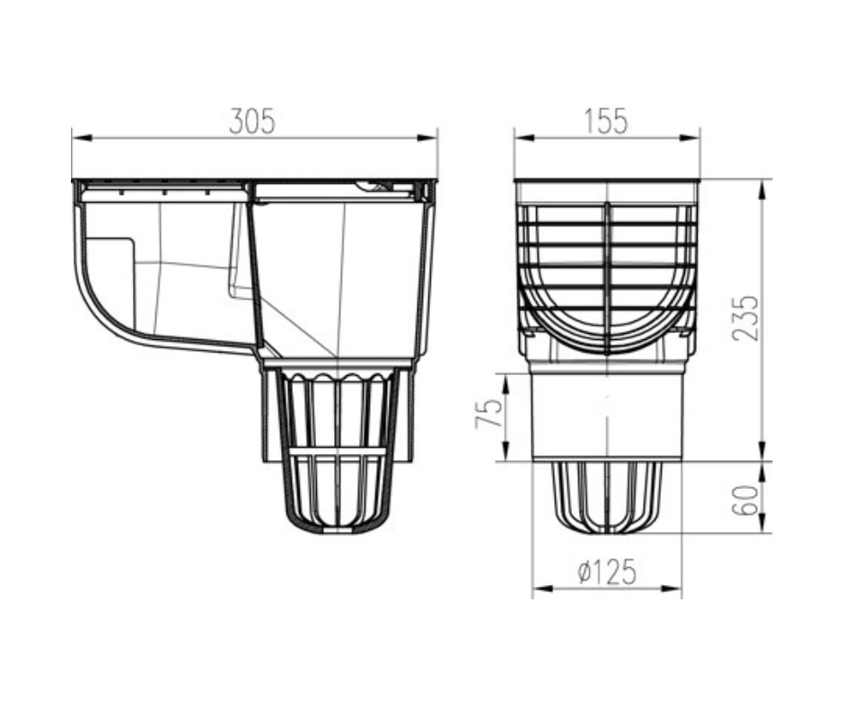 Lapač střešních splavenin spodní D125 - 325 B