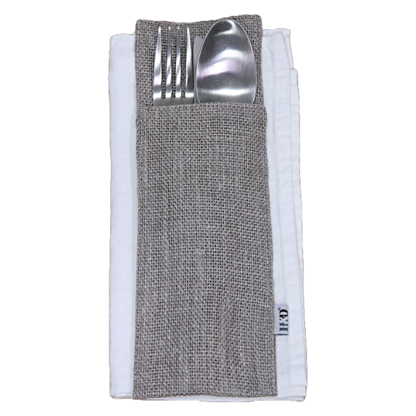 Cutlery Pocket, Linen,  24 x 9 cm, Pewter Gray Color