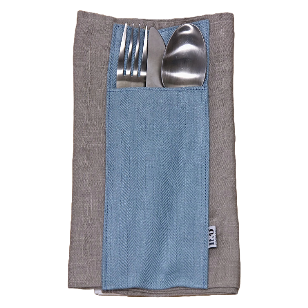 Cutlery Pocket, Linen,  24 x 9 cm, Steel Blue Color