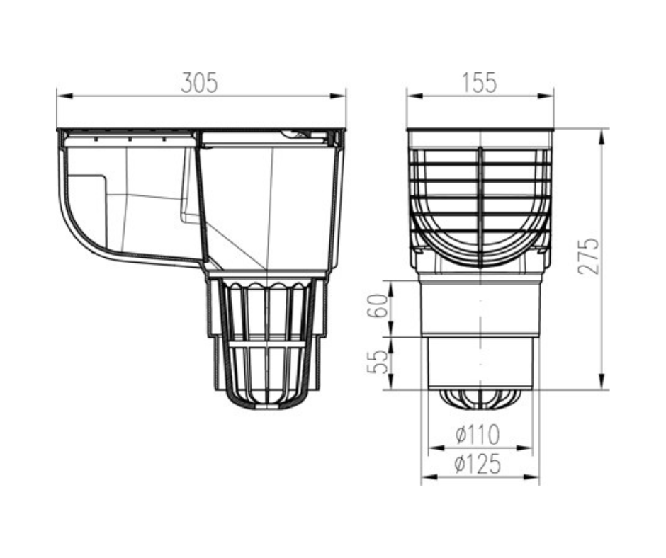 Lapač střešních splavenin spodní D110/125 - 325 C