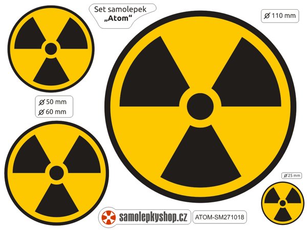 Atom záření výstraha - set 4 samolepky