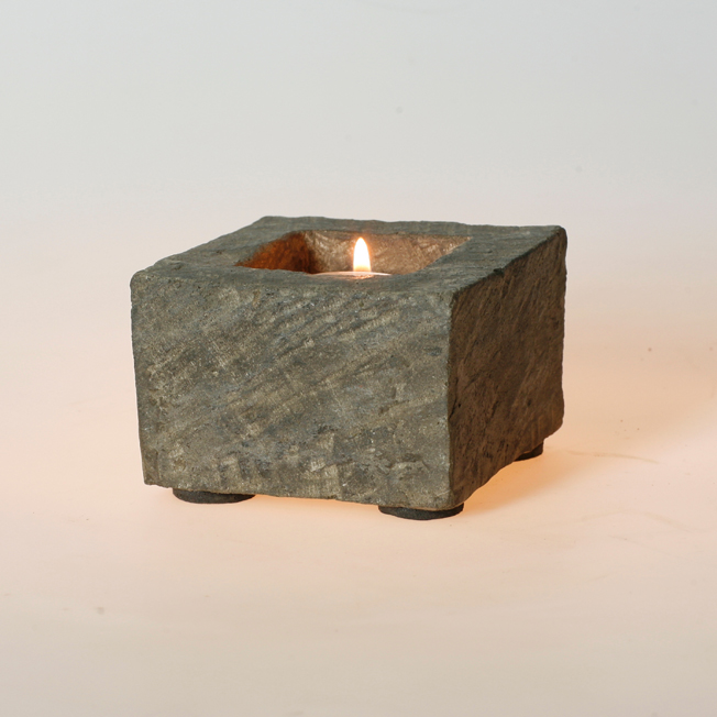 Andesite Rock Tea Light Candle Holder, Square, Handcrafted