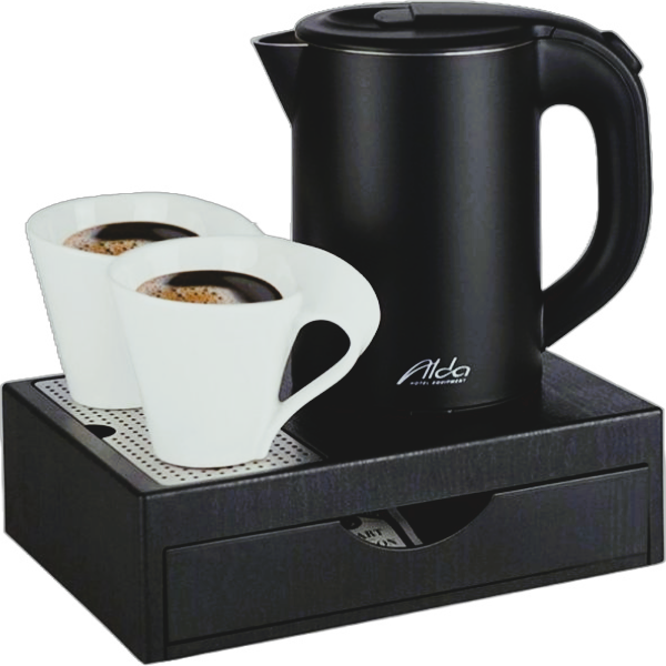 Hotel Tray With Kettle, Drawer Mini, Black